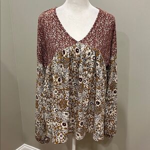 white birch Fall Floral Long Sleeve Top Size Medium